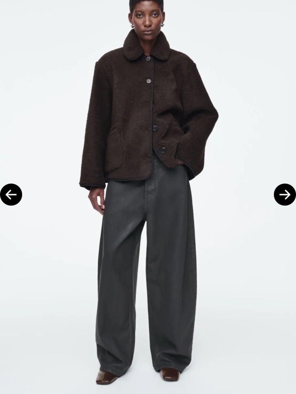 COS Chocolate Brown Sherpa Button-Front Jacket (Small) - Picture 3 of 4